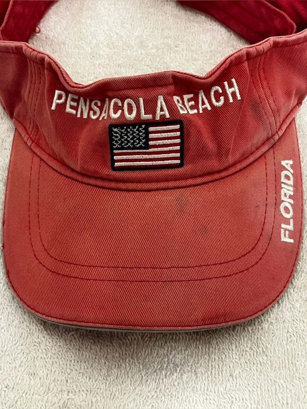 Pensacola Beach Visor with American Flag - Red